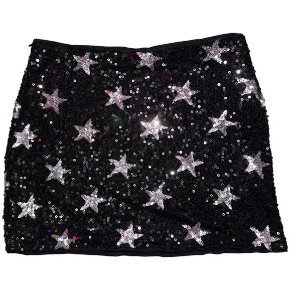 NWT cider SEQUIN MID RISE STAR MINI SKIRT size XL Black sparkle silver star - Picture 8 of 8